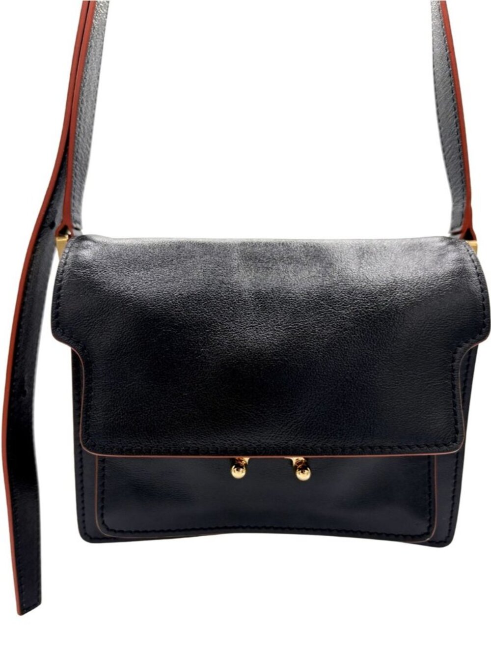 Marni Mini Trunk Bag Black Leather Crossbody Gold Hardware NWOT - Picture 2 of 13